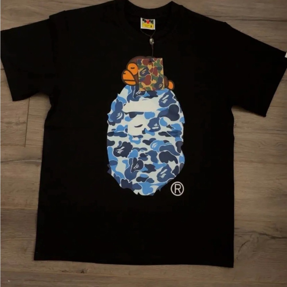 Bape Black Shirt with Blue and Orange Graphic